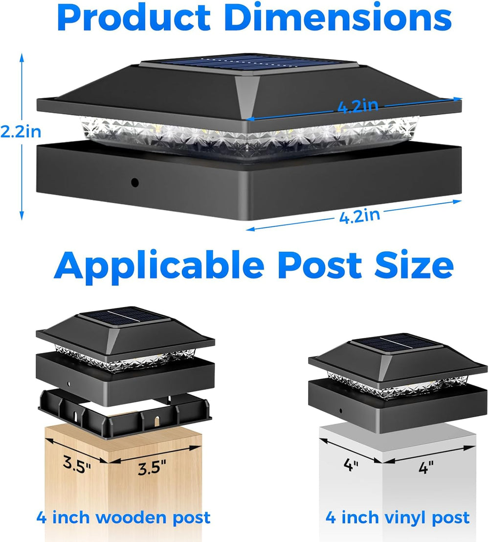 Peasur 4x4 Solar Post Cap Lights 10 Pack,2 Modes Post Lights Solar Powered