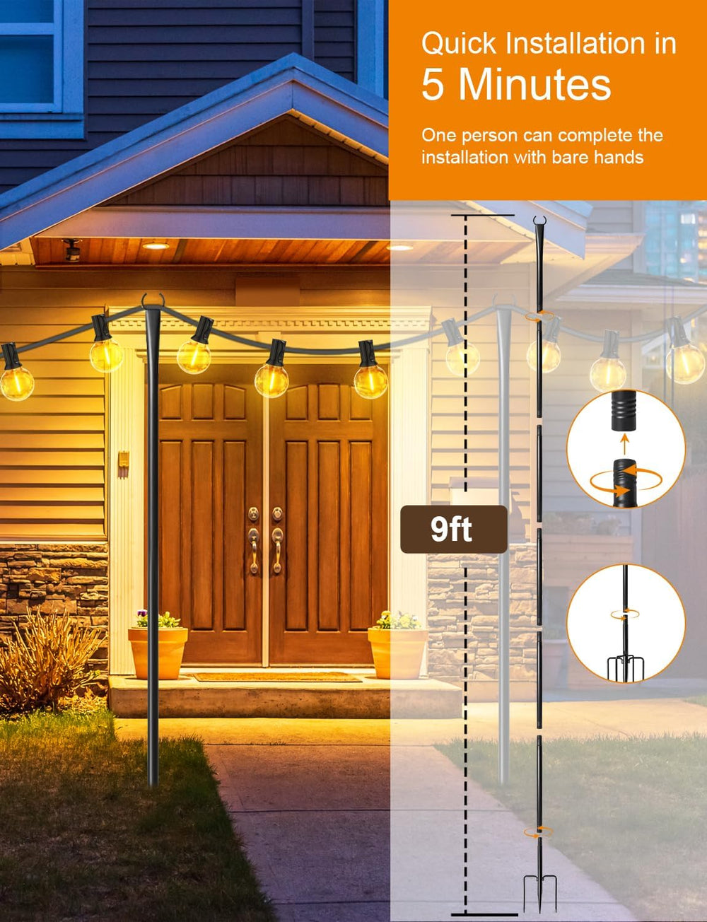 6 Pack String Light Poles for Outside, Adjustable Metal Patio Light Poles