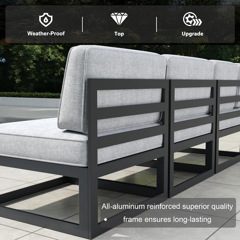 6 Pieces Aluminum Patio Furniture Set with Coffee Table, Metal Outdoor Conver...