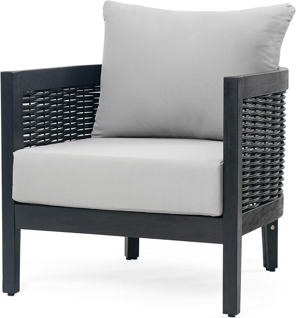 Merax Set of 2 Outdoor Acacia Wood Wicker Club Chair with Cushion,Patio Furni...
