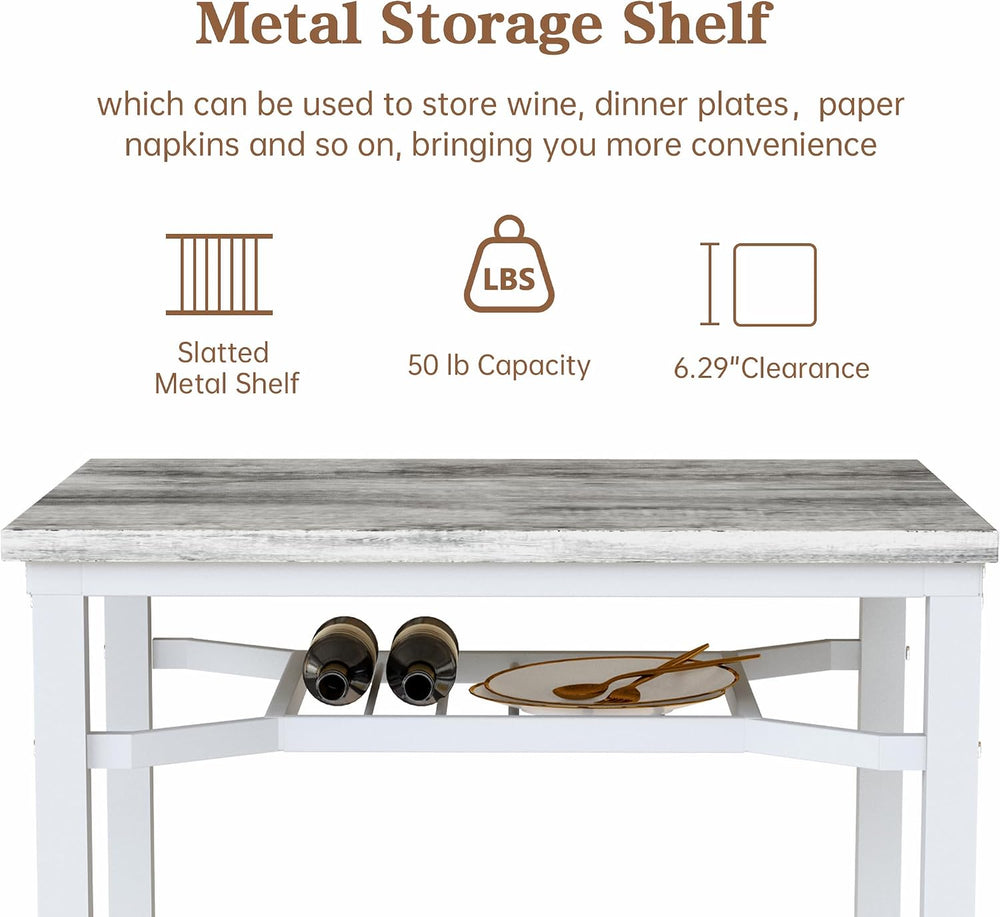 Hooseng 3 Piece Bar Table and Chairs Set, Counter Height Small Dining Table w...