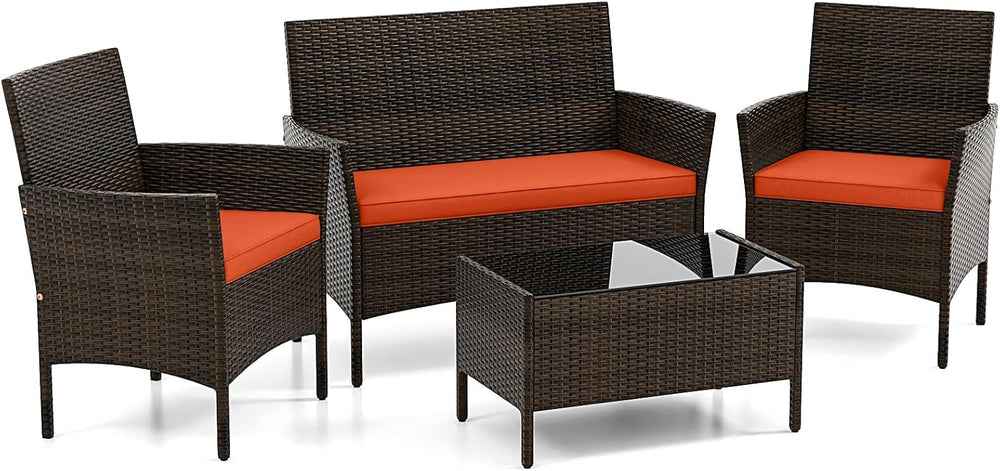 DORTALA Wicker Patio Furniture Set 4 Piece, Outdoor PE Rattan Table & Cha...