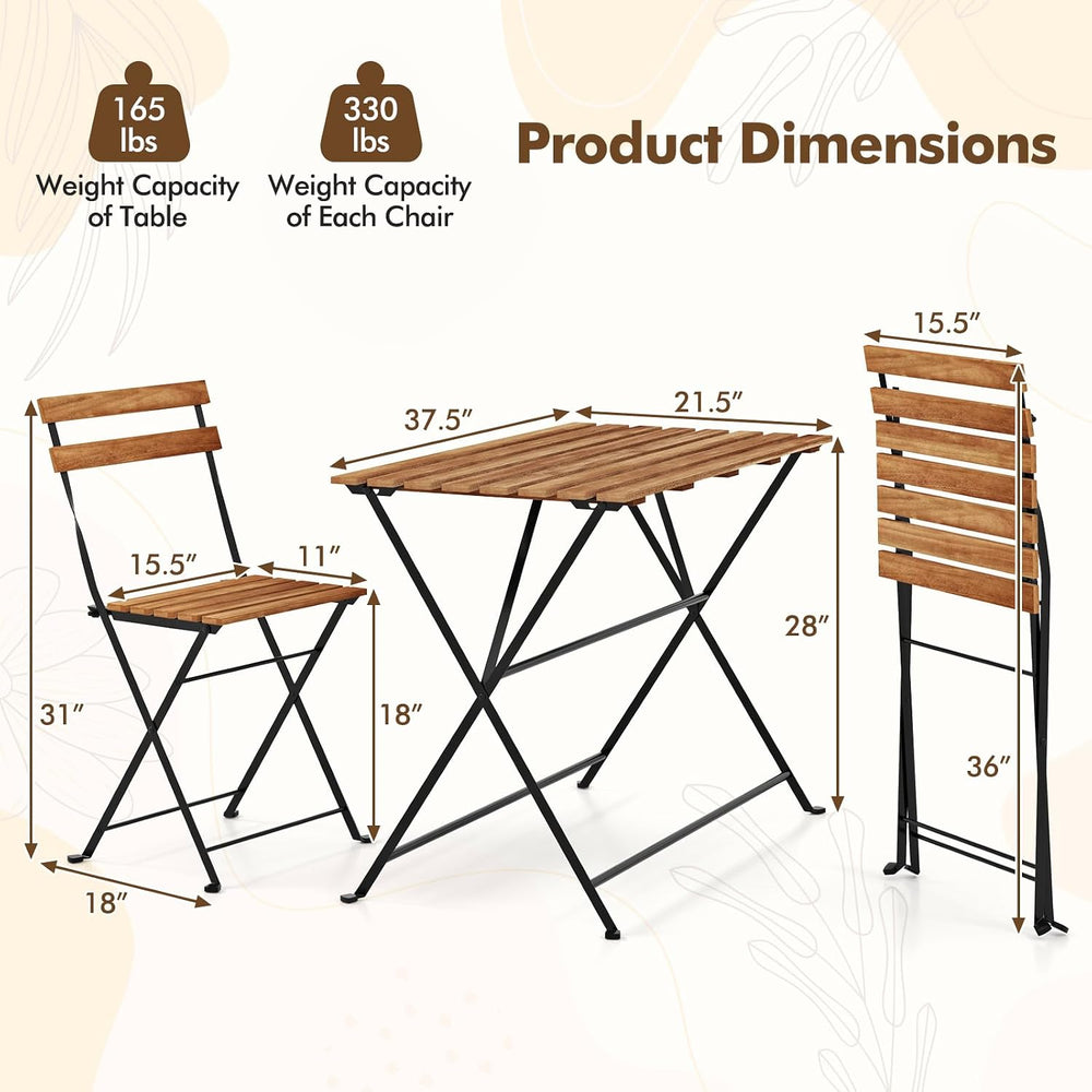 GIANTEX 5-Piece Outdoor Dining Table Set for 4, Acacia Wood Bistro Table with...