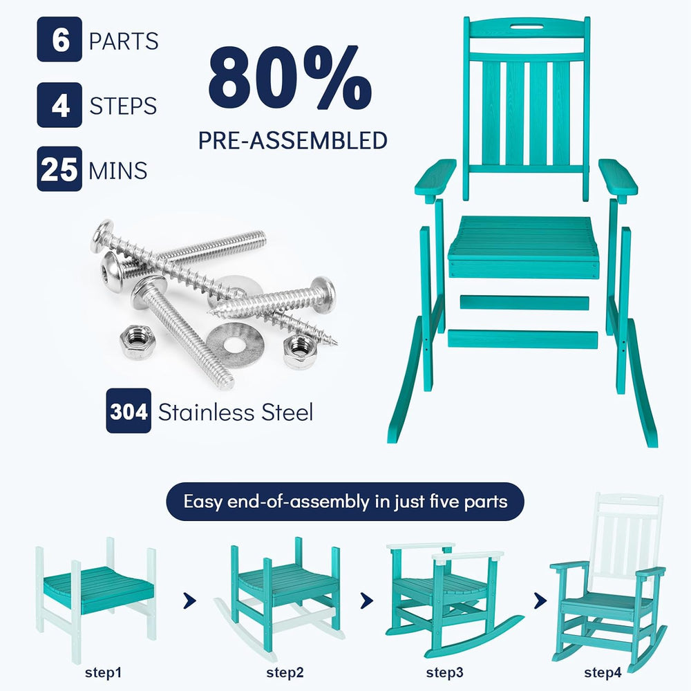 Plawdlik Oversized Outdoor Rocking Chair, All-Weather Patio Rocker, Aruba