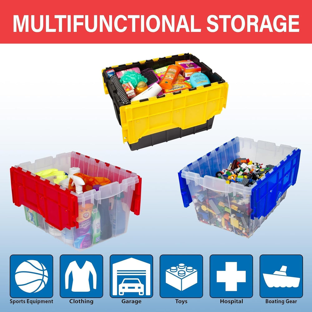 Akro-Mils KeepBox 12 Gallon Stackable Attached-Lid Storage Bin, Clear/Blue
