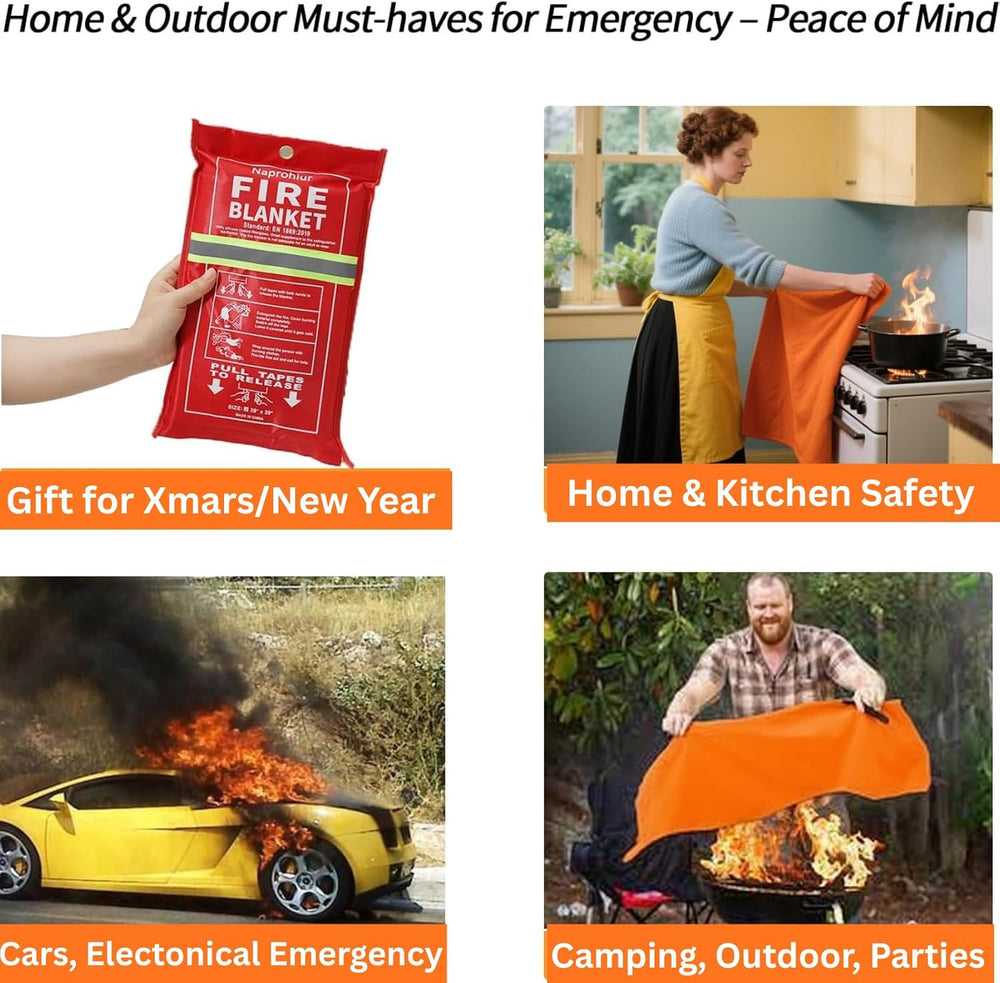 Emergerncy Silicone Fire Blanket for Home and Kitchen, 2 Pack 40"x40&quo...