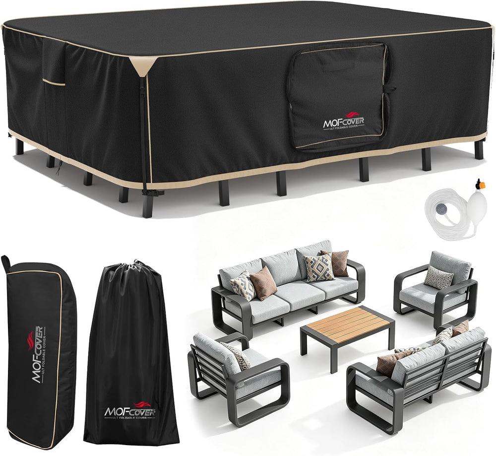 Upgraded Foldable Patio Furniture Covers with Drainpipe Pipe, 600D Heavy Duty...