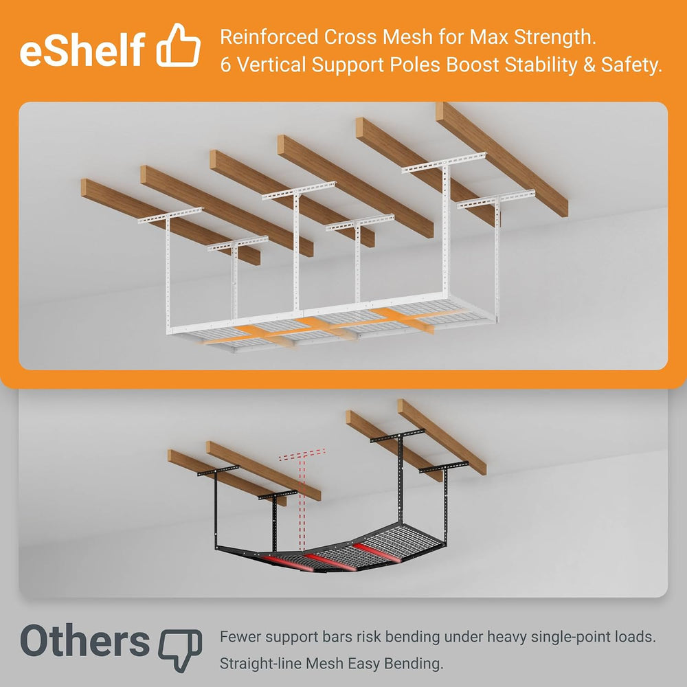 3x8ft Overhead Ceiling Garage Storage Rack, 750LBS Capacity, White