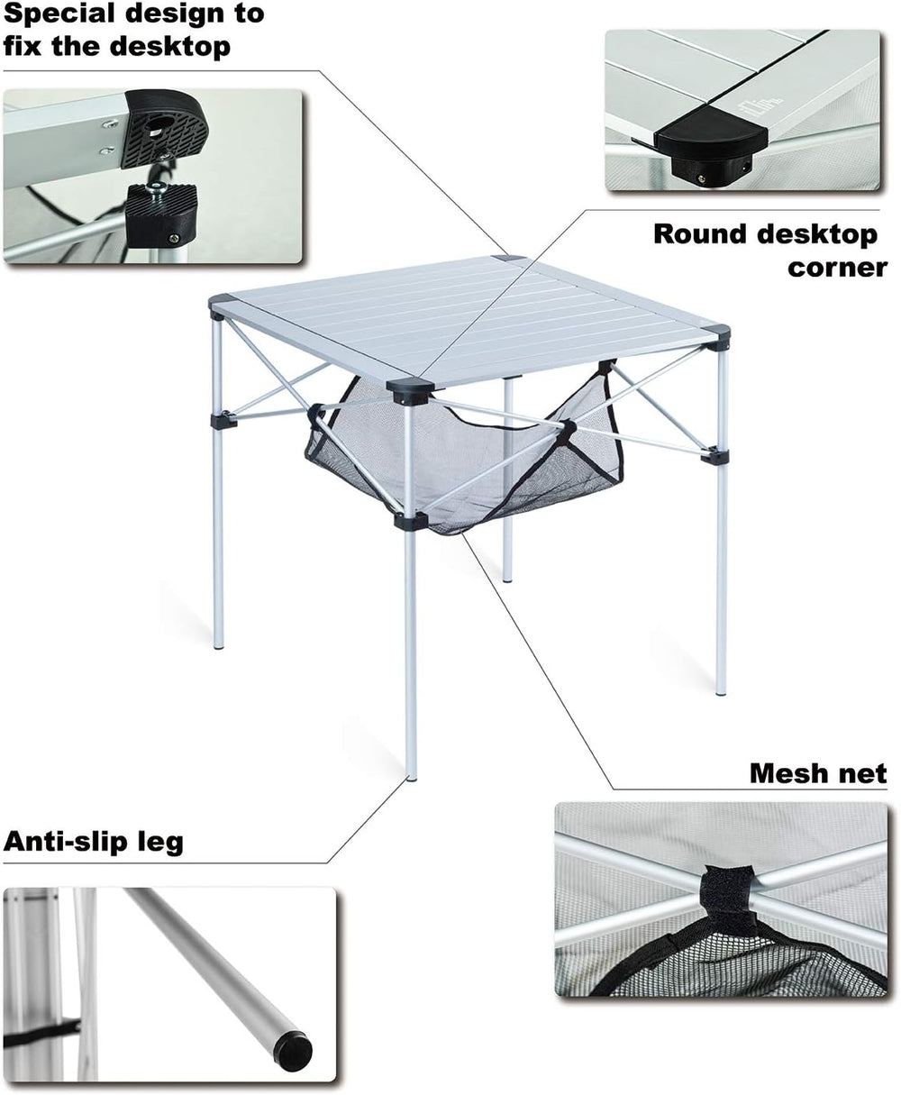 iClimb Lightweight Stable Alu. Folding Square Table Roll Up Top (Green, L)
