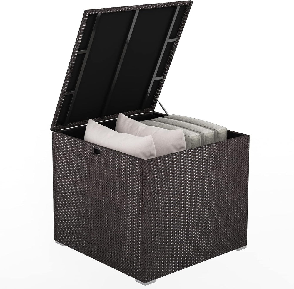 HAPPYGRILL Outdoor Storage Deck Box, 72 Gallon Square Wicker Patio Rattan Sto...