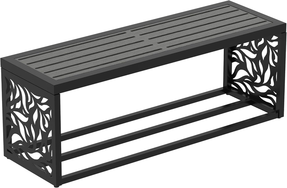 47" Outdoor Storage Bench, HDPE Seat, Steel Frame, Leaf