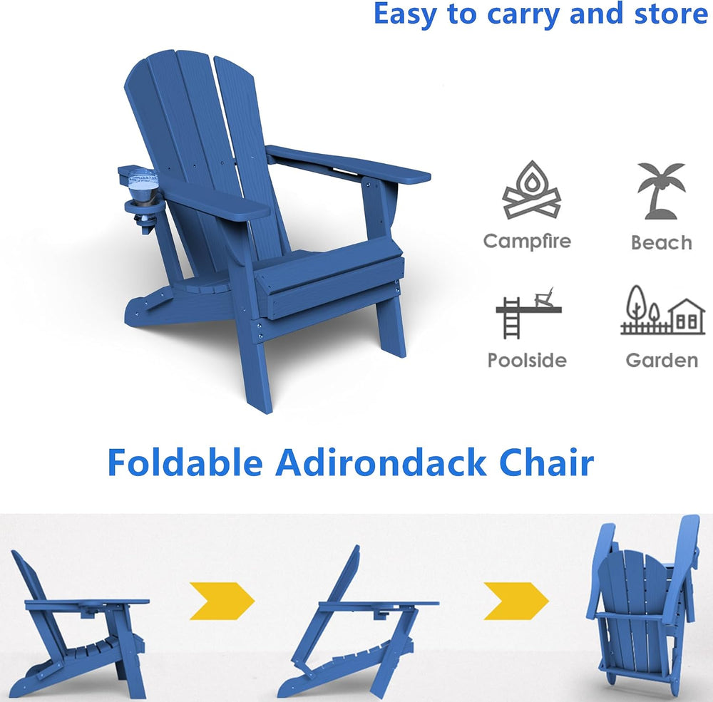 GLANC Folding Adirondack Chairs Set of 2, HDPE All-Weather Outdoor Patio Fire...