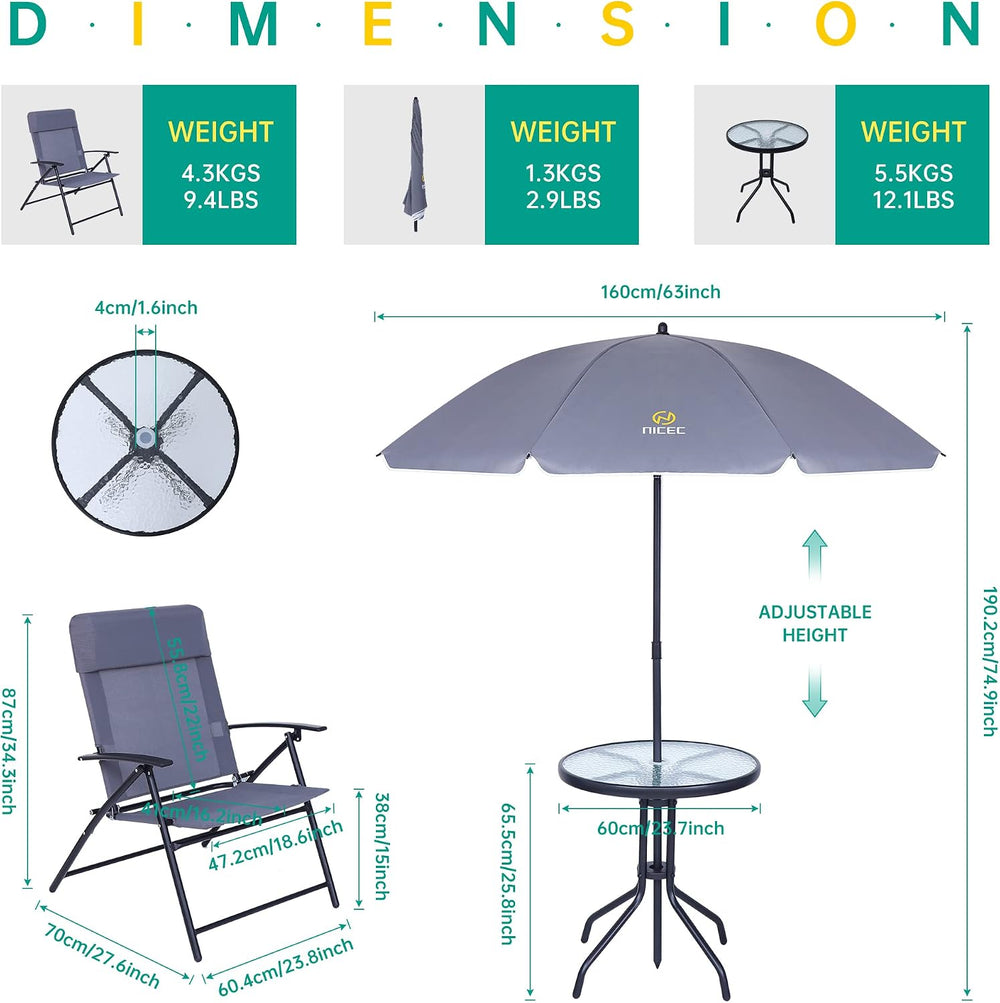 Nice C 4 Piece Patio Furniture Set with Umbrella, Outdoor Dining Set (Grey)