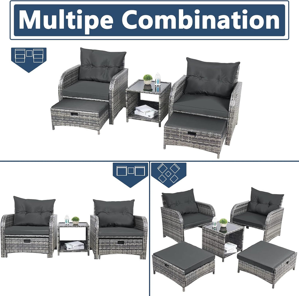 5 Pieces Wicker Outdoor Patio Chairs with Ottomans, All Weather PE Rattan Out...