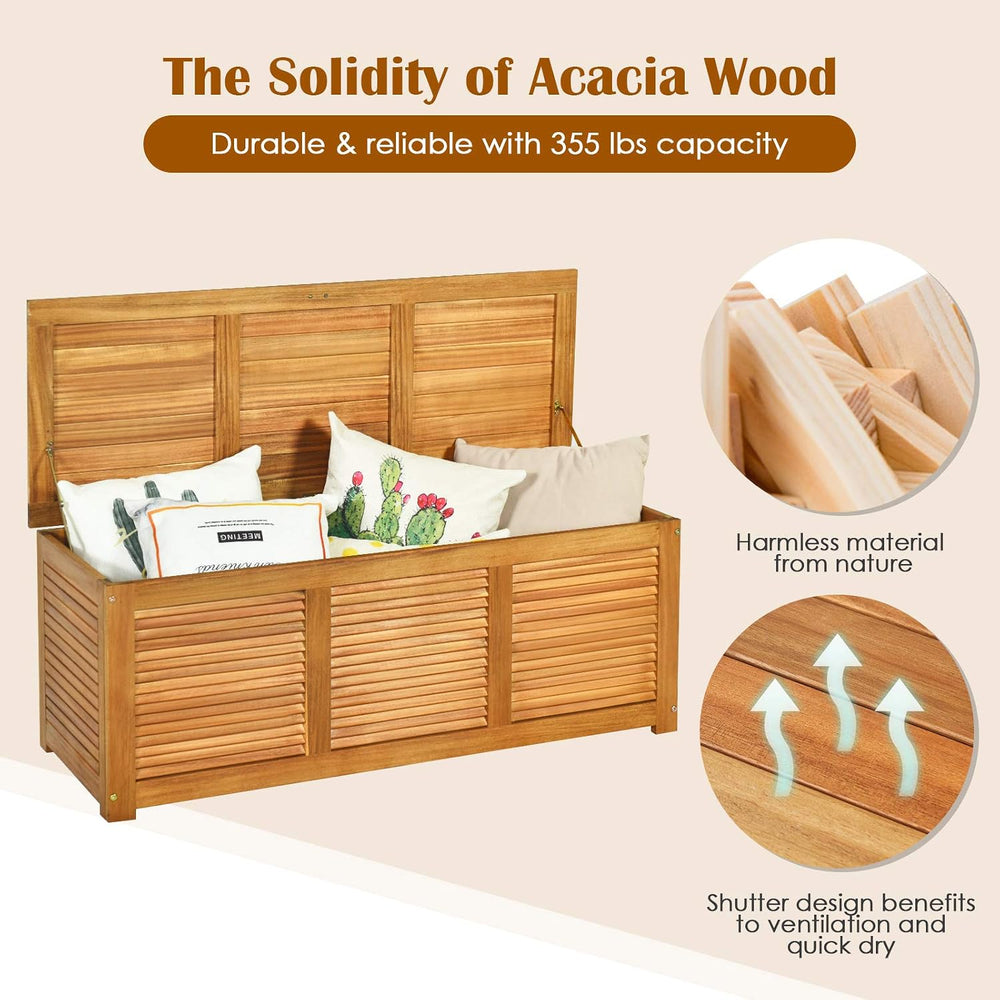 HAPPYGRILL 46 Gallon Acacia Wood Deck Box, Outdoor Storage Box Garden Tools B...