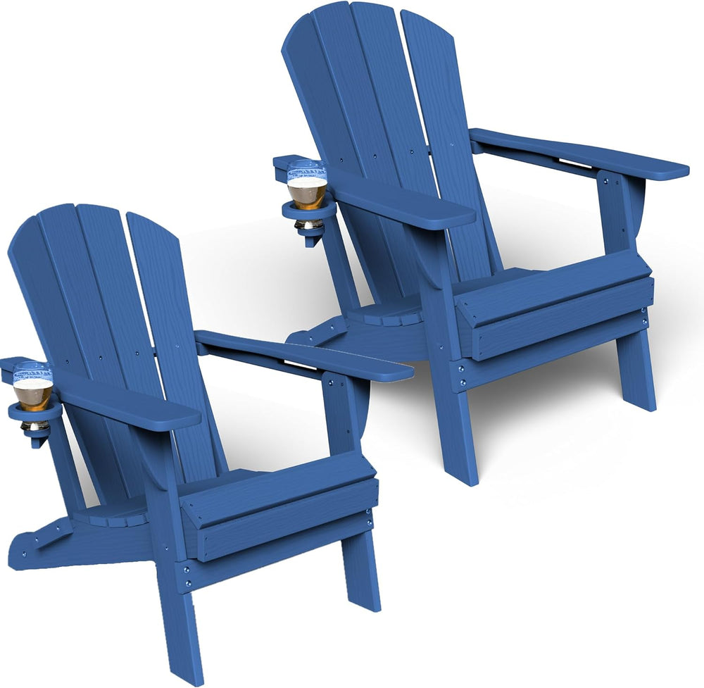 GLANC Folding Adirondack Chairs Set of 2, HDPE All-Weather Outdoor Patio Fire...