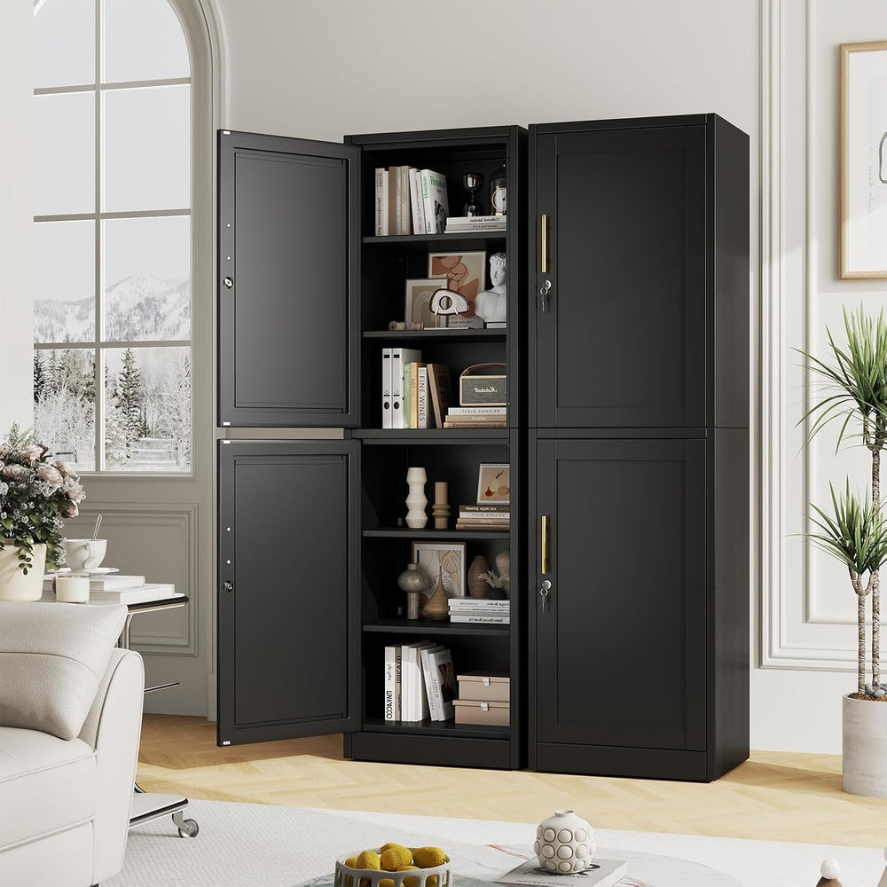 67" Black Lockable Tall Narrow Metal Storage Cabinet