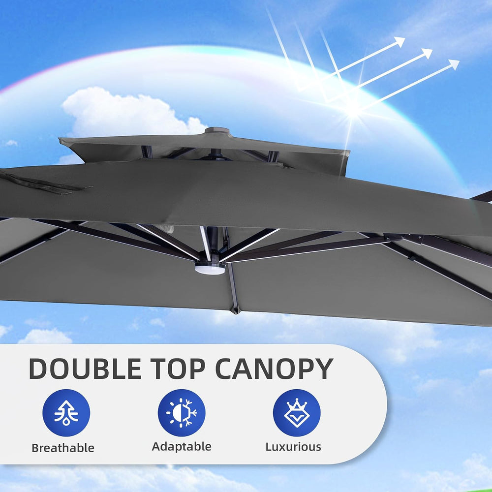9 X 12 FT Cantilever Patio Umbrella with Led Lights