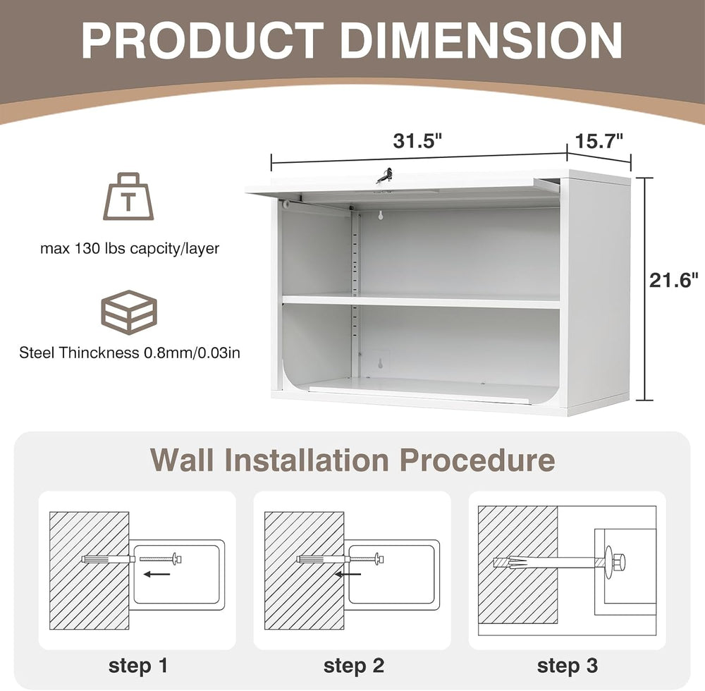 Metal Wall Cabinet with Locking Door and Shelf, Hanging Garage Cabinets with ...