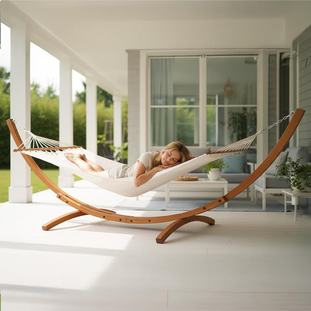 OnCloud Double Hammock Wood Arc Stand, Wooden Hammock W/Stand, Classic Natura...
