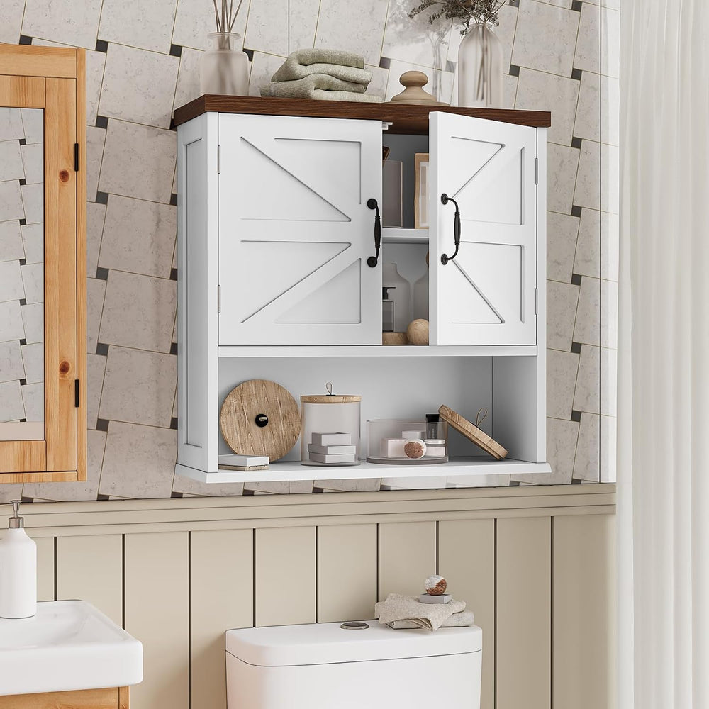 Bathroom Wall Cabinet with Barn Doors, Wall Mounted Bathroom Cabinet, Farmhou...