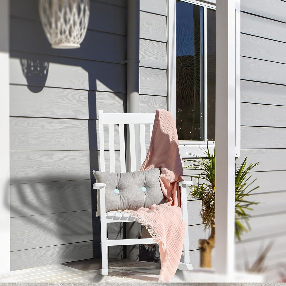 Outvita Outdoor Rocking Chair, Solid Wood High Back Porch Rocker, White
