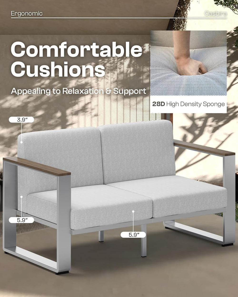 2 Pieces Outdoor Aluminum Armchair, Modern Patio Patio Furniture with Wide Se...