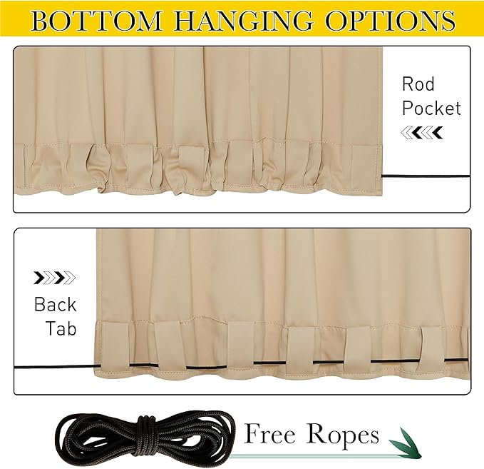 NICETOWN 2 Panels Outdoor Curtains for Patio Waterproof & Windproof, Pock...
