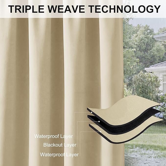 RYB HOME Outdoor Curtains for Patio Waterproof Block Sunlight Thermal Insulat...