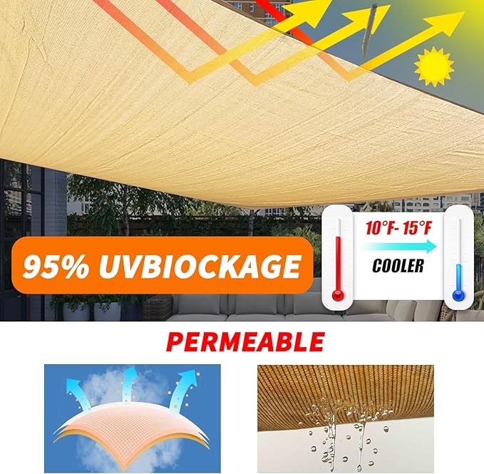 12'x16' Sun Shade Sail Curved Commercial Outdoor Shade Cover Turquois...