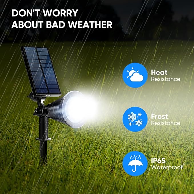 KEV 800 Lumens Solar Spot Lights Outdoor,18 LEDs Solar Flood Lights with 2 Mo...