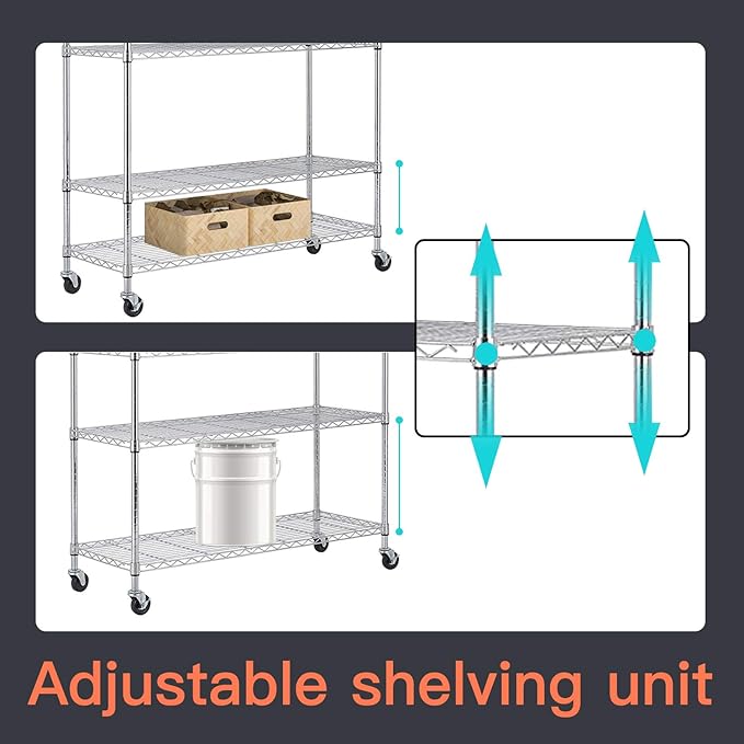 BestOffice | 6-Tier Wire Storage Shelves with Wheels | 18x48x82 | Chrome | Ad...