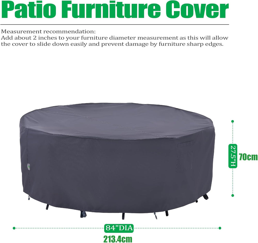 Round Patio Furniture Covers, Grey, 84" Dia x 27.5" H