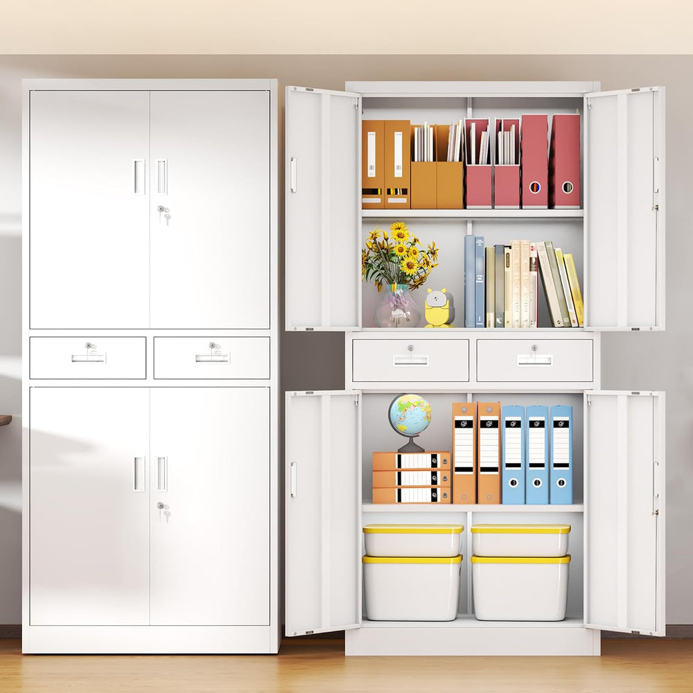 BESFUR Metal Storage Cabinet with 2 Drawers and Adjustable Shelves, 71" ...