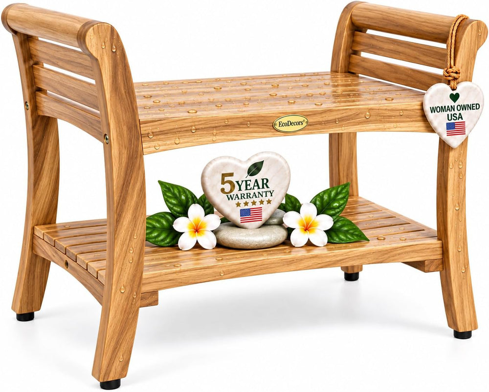 EcoDecors Symmetry 30-Inch Teak Shower Bench, Natural Finish