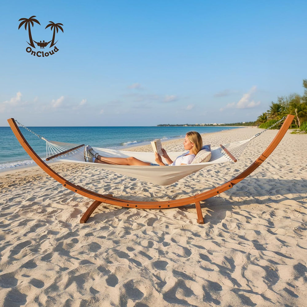 OnCloud Double Hammock Wood Arc Stand, Wooden Hammock W/Stand, Classic Natura...