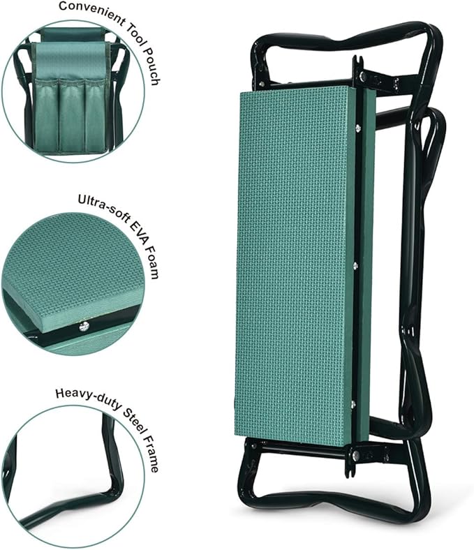 2-in-1 Garden Kneeler & Seat, Folding Seat w/EVA Foam Kneeling Pad & ...