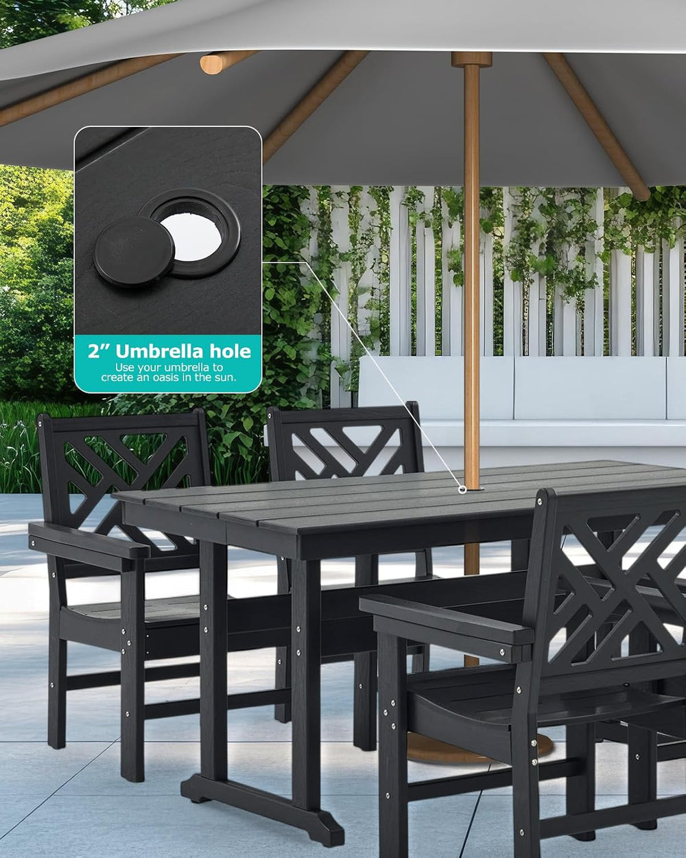 7 Piece HDPE Outdoor Dining Set for 6, Patio DHPE Furniture Set with Umberlla...
