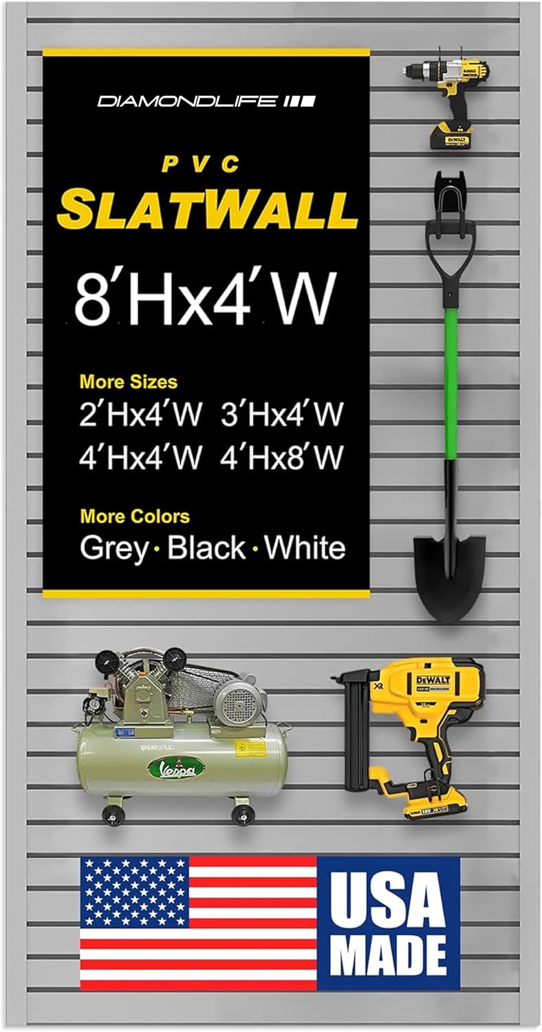 Heavy Duty 8'H X 4'W PVC Garage SlatWall Storage System (with Endcaps...