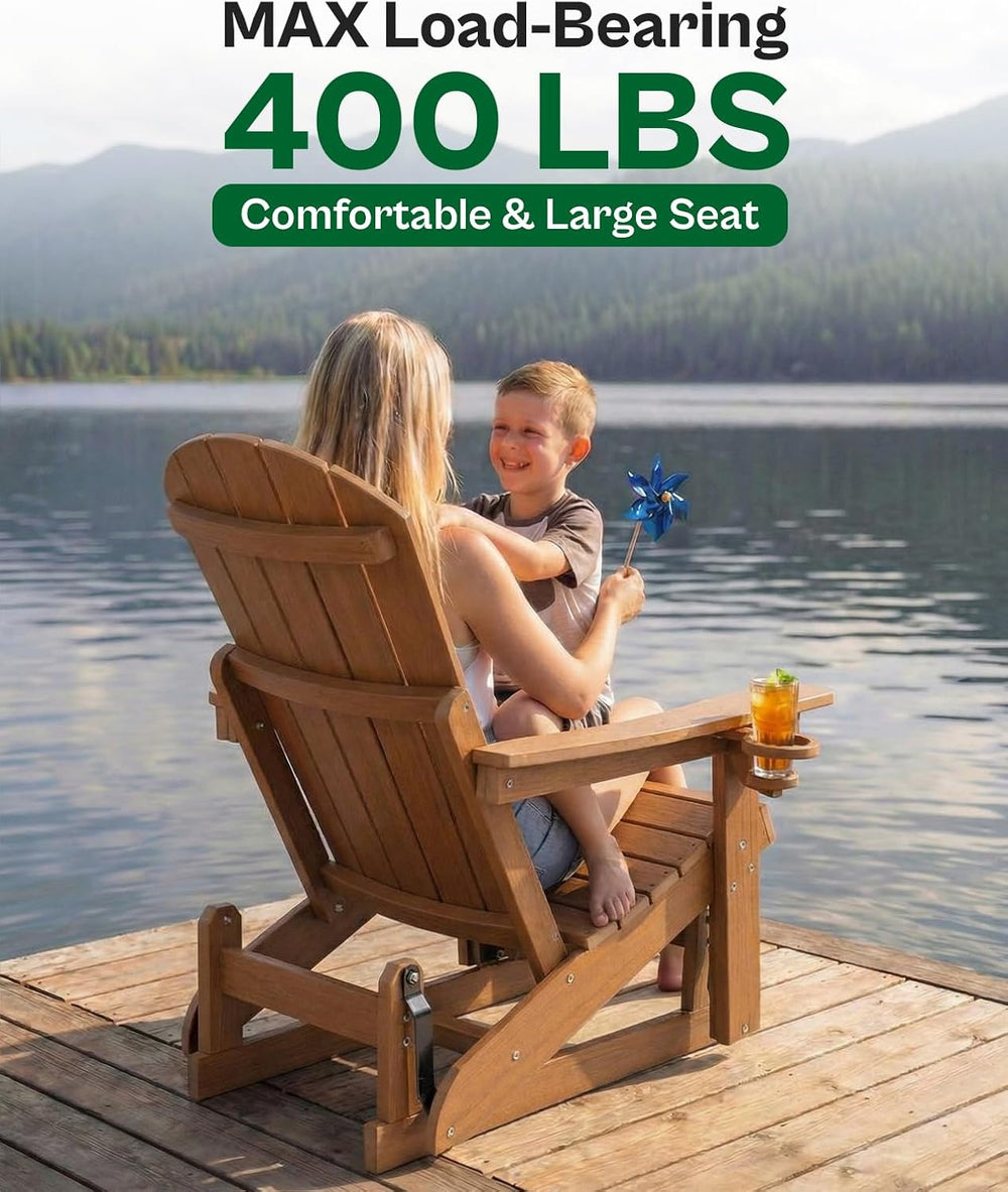 Adirondack Chair, All-Weather Outdoor Glider, Teak