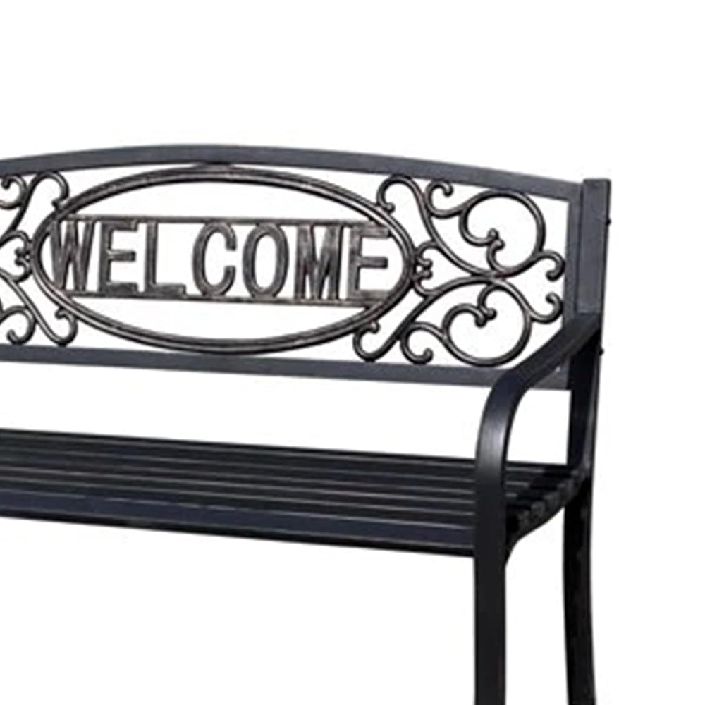 Four Seasons Courtyard Welcome Outdoor Park Bench Powder Coated Steel Frame F...