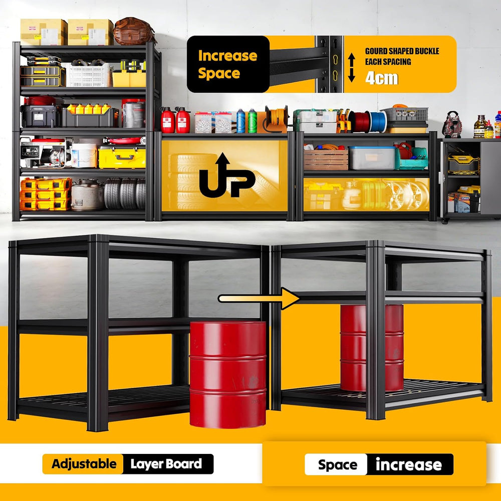 5-Tier Storage Shelves, 2200LBS Heavy Duty Garage Shelving, Adjustable Metal ...