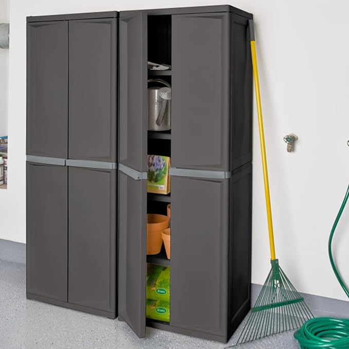 Sterilite 4 Shelf Cabinet, Lockable Utility Storage w/ Adjustable Shelves, Gr...