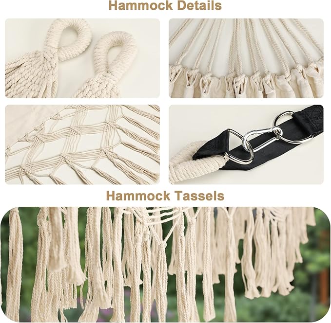 Bellzacasa Double Hammock, Heavy Duty 500 lb Load Capacity Tassels and Fishta...