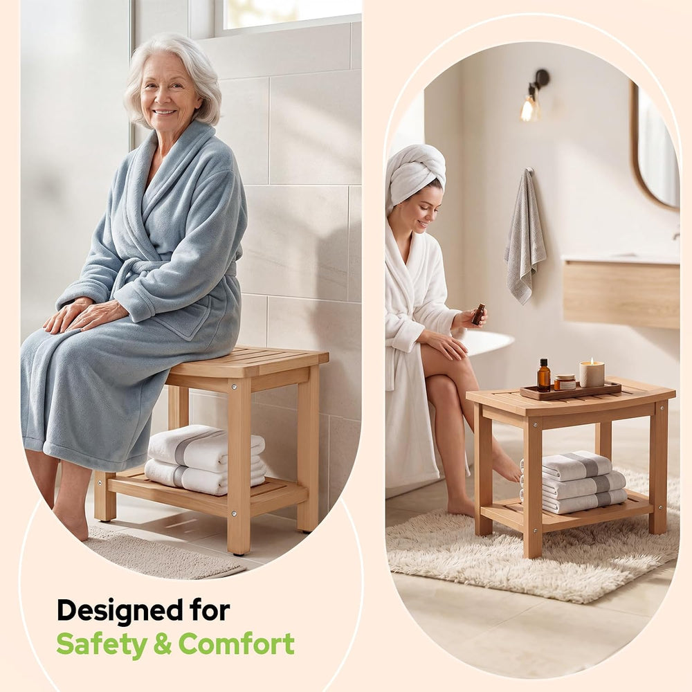 Psilvam 21" HDPE Shower Bench Seat for Inside Shower, Shower Stool, Teak
