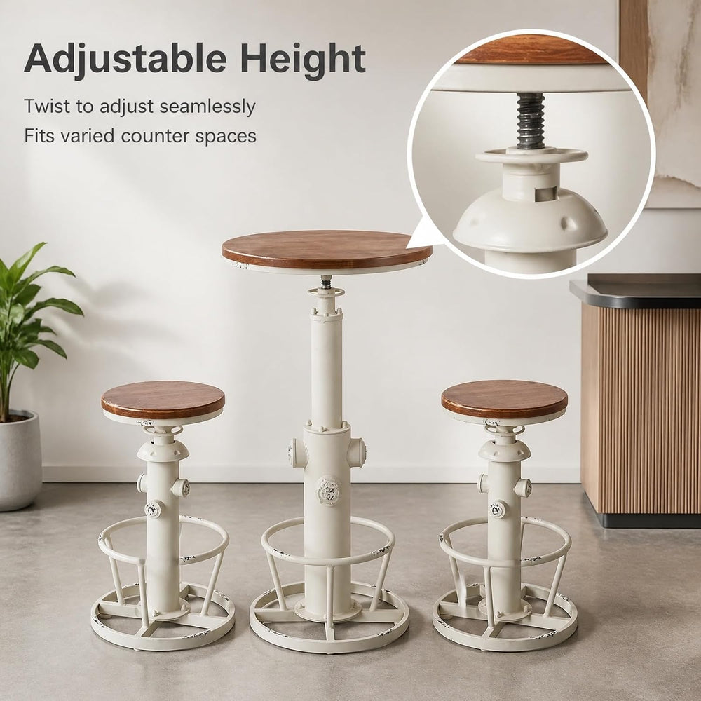 Topower 3 Piece Pub bar Set Retro Industrial Round bar Table and Stools for 2...