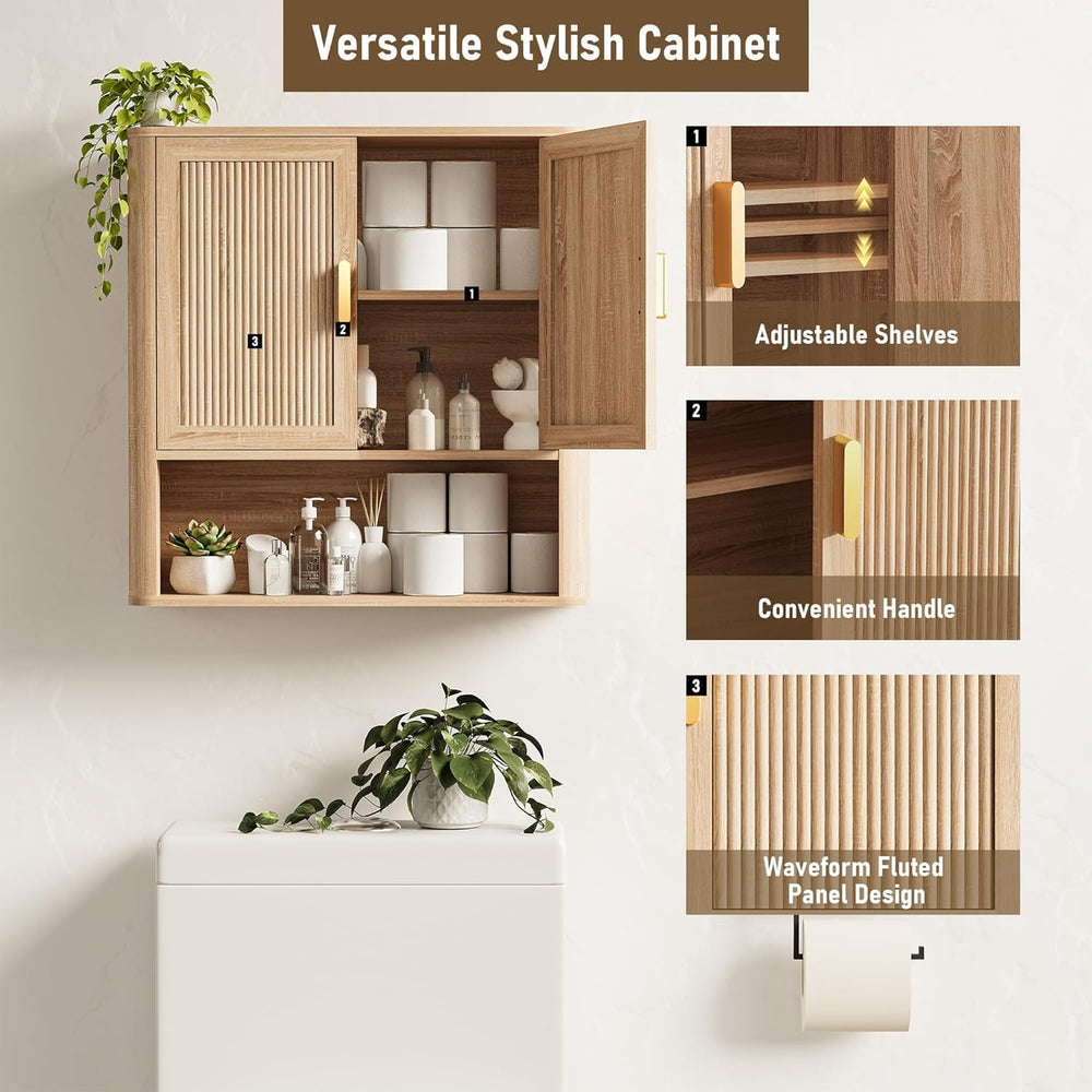 Bathroom Wall Storage Cabinet, Medicine Cabinet with Adjustable Wood Shelf &a...
