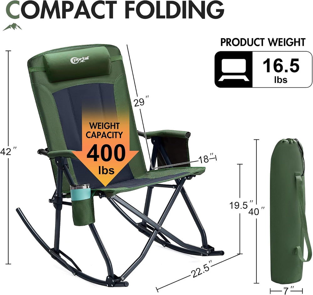 Portal Oversized Folding Rocking Camping Chair High Back Outdoor Rocker Porta...