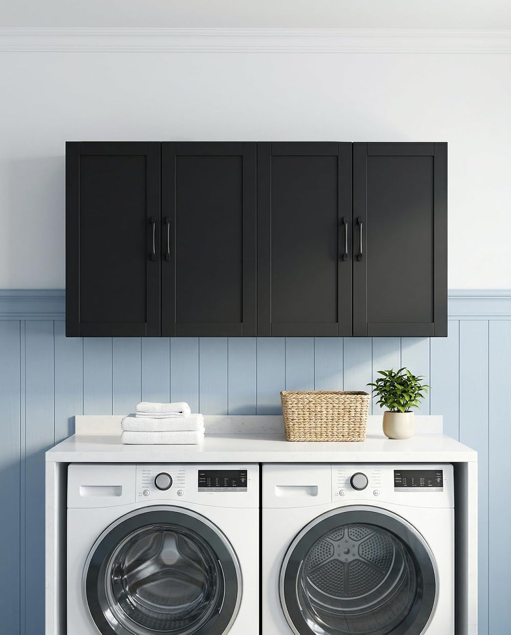Wall Cabinet with Adjustable Shelves, Laundry Room Cabinet with 4 Doors, Kitc...