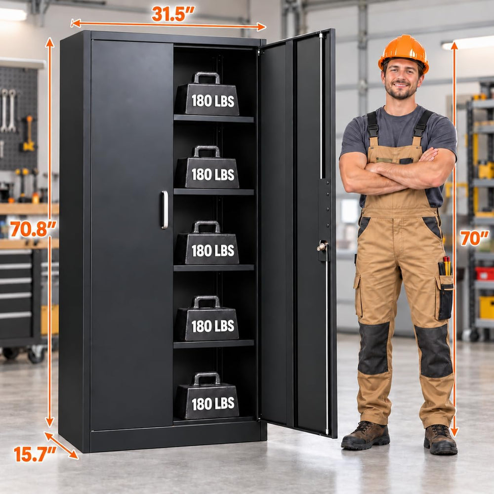 Metal Garage Storage Cabinet with 2 Lockable Doors and 4 Adjustable Shelves, ...